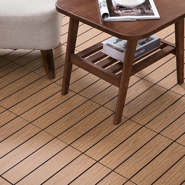 OUTSUNNY - Caillebotis - dalles terrasse - lot de 11 - clipsables, installation très simple - lamelles composite aspect bois de teck - large
