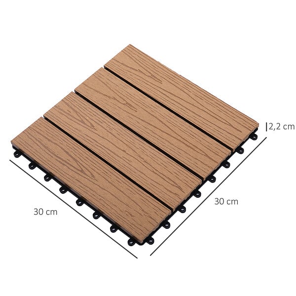 OUTSUNNY - Caillebotis - dalles terrasse - lot de 11 - clipsables, installation très simple - lamelles composite aspect bois de teck - large