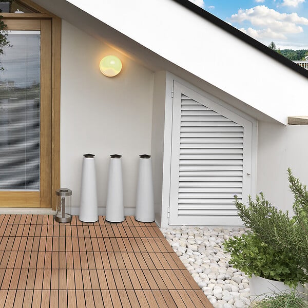 OUTSUNNY - Caillebotis - dalles terrasse - lot de 11 - clipsables, installation très simple - lamelles composite aspect bois de teck - large