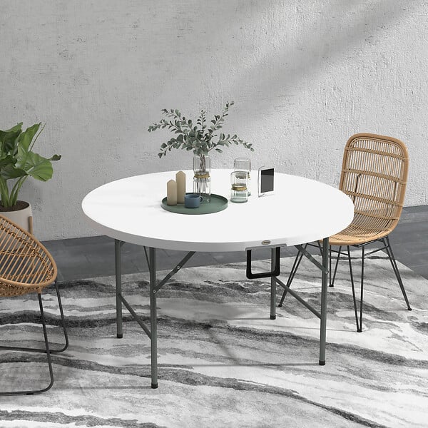 OUTSUNNY - Table pliante table de camping pliable table de jardin Ø 122 x 73H cm poignée acier époxy HDPE blanc - large