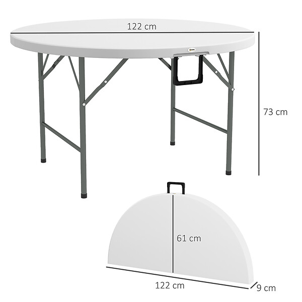 OUTSUNNY - Table pliante table de camping pliable table de jardin Ø 122 x 73H cm poignée acier époxy HDPE blanc - large