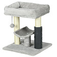 PAWHUT - Arbre à chat griffoirs sisal naturel et massant plateforme panier jeu boule suspendue peluche gris - vignette