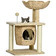 PAWHUT - Arbre à chat style cosy chic griffoirs boule ressort niche panier 2 coussins inclus quenouille sisal naturel peluche beige - vignette