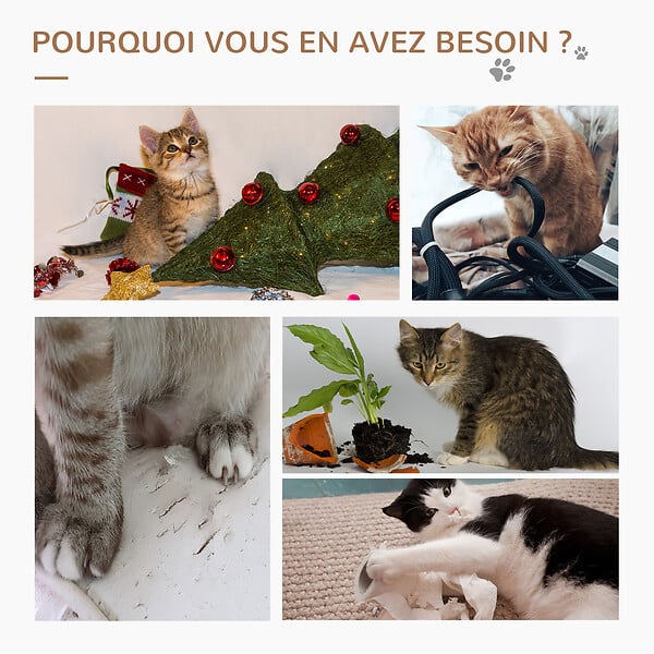 PAWHUT - Arbre à chat style cosy chic fleur - griffoirs, tunnel, plateformes, 4 jeux de boules -  peluche blanche quenouille tressée - large
