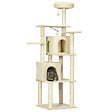 PAWHUT - Arbre à chat modulable - griffoirs, 2 niches, 4 plateformes, 2 boules suspendues - peluche douce beige - vignette