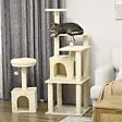 PAWHUT - Arbre à chat modulable - griffoirs, 2 niches, 4 plateformes, 2 boules suspendues - peluche douce beige - vignette