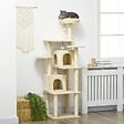PAWHUT - Arbre à chat modulable - griffoirs, 2 niches, 4 plateformes, 2 boules suspendues - peluche douce beige - vignette
