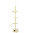 PAWHUT - Arbre à chat hauteur réglable 230-260 cm - niche, 3 plateformes - douce peluche courte beige - vignette