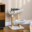 PAWHUT - Arbre à chat griffoir chanvre naturel panier plateforme d'observation jeu boule suspendue bois panneaux peluche gris - vignette