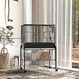 PAWHUT - Grande cage oiseaux - cage perroquet - grande volière sur roulettes - étagère, plateaux coulissants, accessoires - noir - vignette