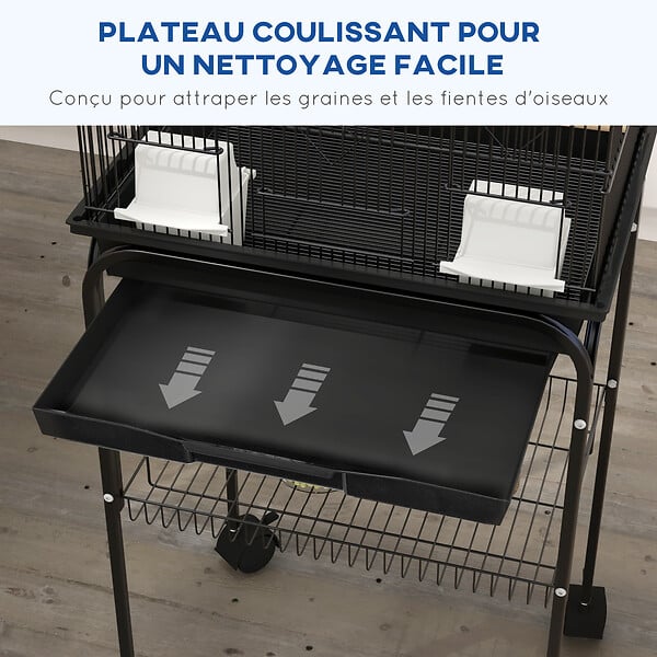 PAWHUT - Cage à oiseaux design maison mangeoires perchoirs 3 portes plateau excrément amovible noir - large
