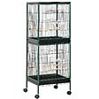 PAWHUT - Grande cage à oiseaux sur pied à roulettes - volière double, mangeoires, perchoirs, plateau amovible - vert noir - vignette