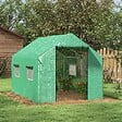 OUTSUNNY - Serre de jardin tunnel 6 m² porte 4 fenêtres acier galvanisé PE vert - vignette