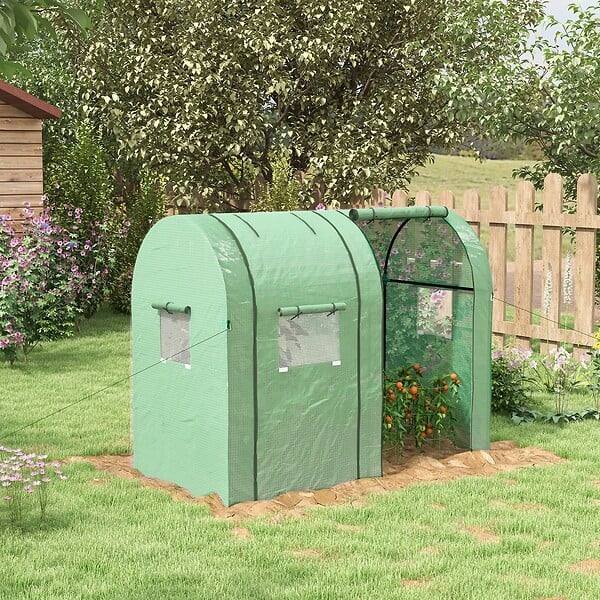 OUTSUNNY - Serre de jardin 1,8 m² - 2 portes zippées 4 fenêtres - acier PE vert - large
