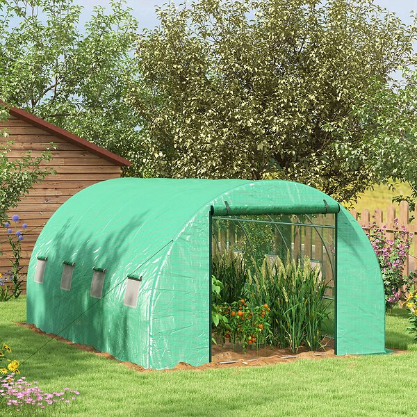 OUTSUNNY - Serre de jardin tunnel 12 m² système d'arrosage intégré acier renforcé PE haute densité vert - large