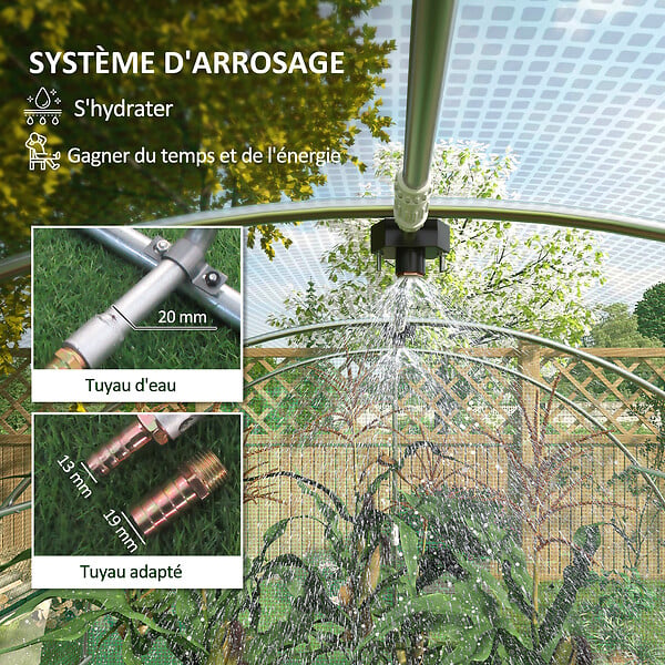 OUTSUNNY - Serre de jardin tunnel 12 m² système d'arrosage intégré acier renforcé PE haute densité vert - large