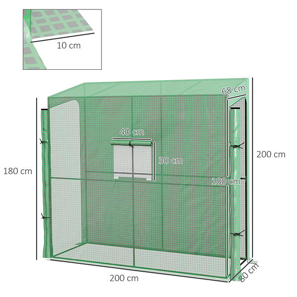 OUTSUNNY - Serre de jardin adossée serre adossée dim. 2L x 0,8l x 2H m 2 portes zippées fenêtre acier PE haute densité vert - large