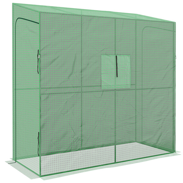 OUTSUNNY - Serre de jardin adossée serre adossée dim. 2L x 0,8l x 2H m 2 portes zippées fenêtre acier PE haute densité vert - large