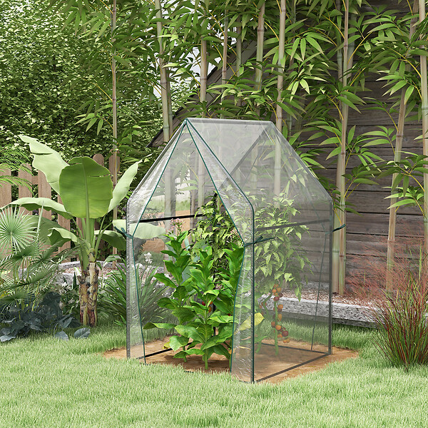 OUTSUNNY - Serre de jardin balcon terrasse serre pour tomates 0,9L x 0,9l x 1,45H m double porte acier PVC transparent vert - large