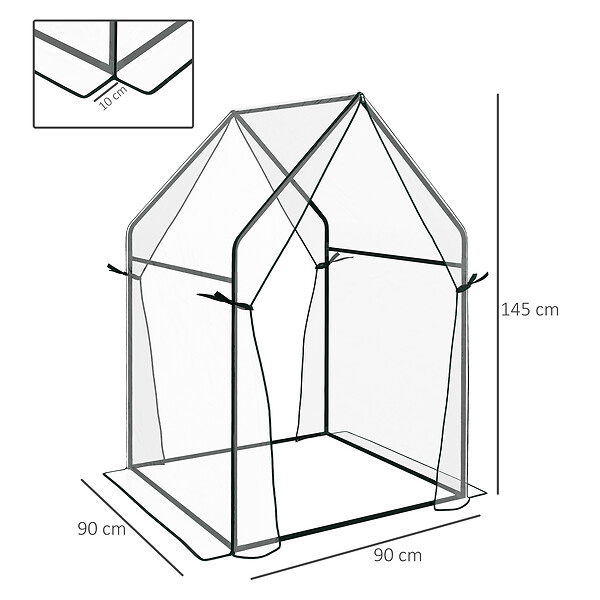 OUTSUNNY - Serre de jardin balcon terrasse serre pour tomates 0,9L x 0,9l x 1,45H m double porte acier PVC transparent vert - large
