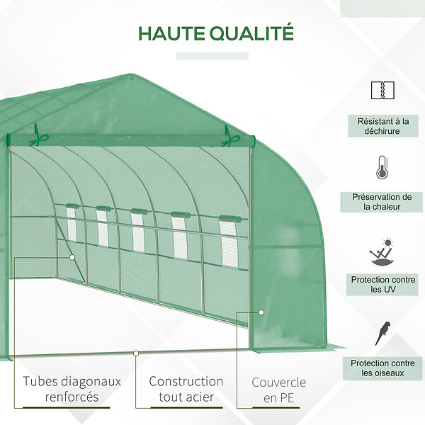 OUTSUNNY - Serre tunnel grande taille 24 m² châssis tubulaire acier galvanisé renforcé 2,4 cm 12 fenêtres 1 porte vert - large