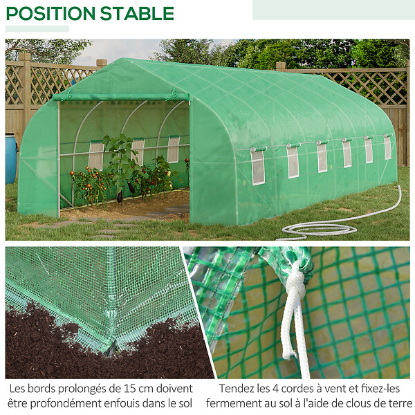OUTSUNNY - Serre tunnel grande taille 24 m² châssis tubulaire acier galvanisé renforcé 2,4 cm 12 fenêtres 1 porte vert - large