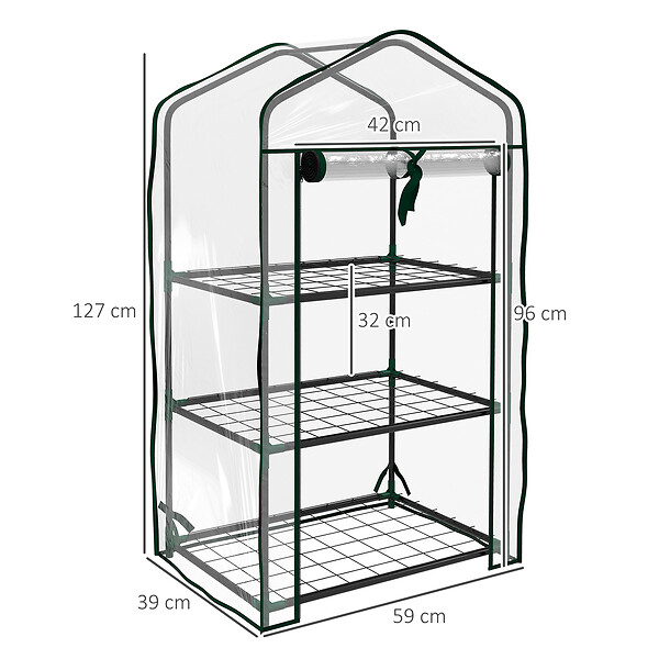 OUTSUNNY - Serre de jardin balcon 3 niveaux métal thermolaqué vert PE transparent - large