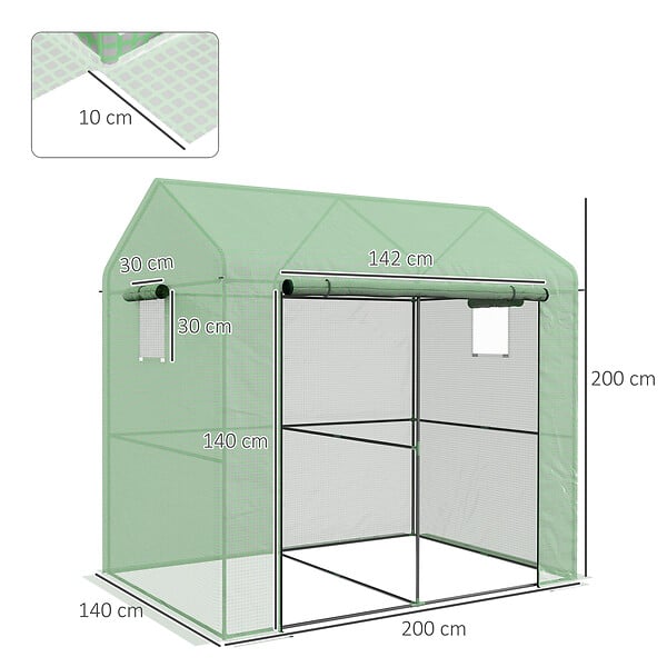 OUTSUNNY - Serre de jardin 2,8 m² porte zippée 2 fenêtres acier PE vert - large