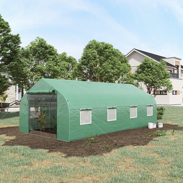 OUTSUNNY - Serre tunnel grande taille 17,85 m² châssis tubulaire acier galvanisé renforcé 2,4 cm 8 fenêtres 1 porte vert - large