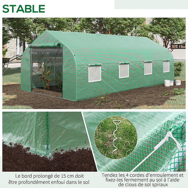 OUTSUNNY - Serre tunnel grande taille 17,85 m² châssis tubulaire acier galvanisé renforcé 2,4 cm 8 fenêtres 1 porte vert - large