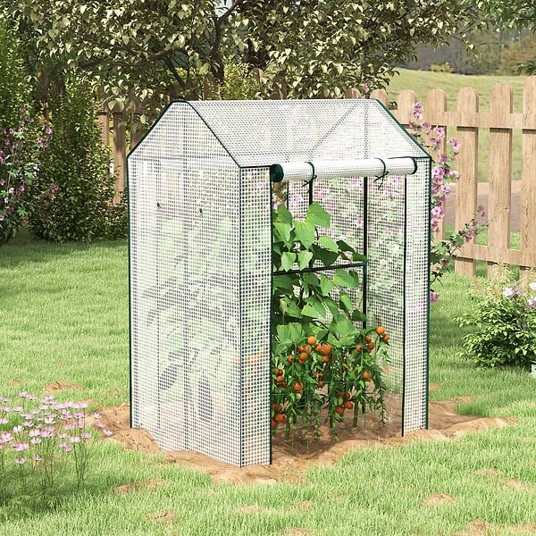 OUTSUNNY - Serre de jardin 0,8 m² - 2 espaces, 2 portes enroulables - acier PE transparent - large