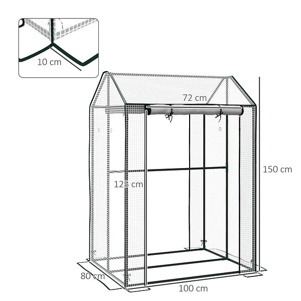 OUTSUNNY - Serre de jardin 0,8 m² - 2 espaces, 2 portes enroulables - acier PE transparent - large
