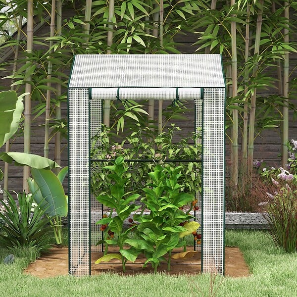 OUTSUNNY - Serre de jardin 0,8 m² - 2 espaces, 2 portes enroulables - acier PE transparent - large