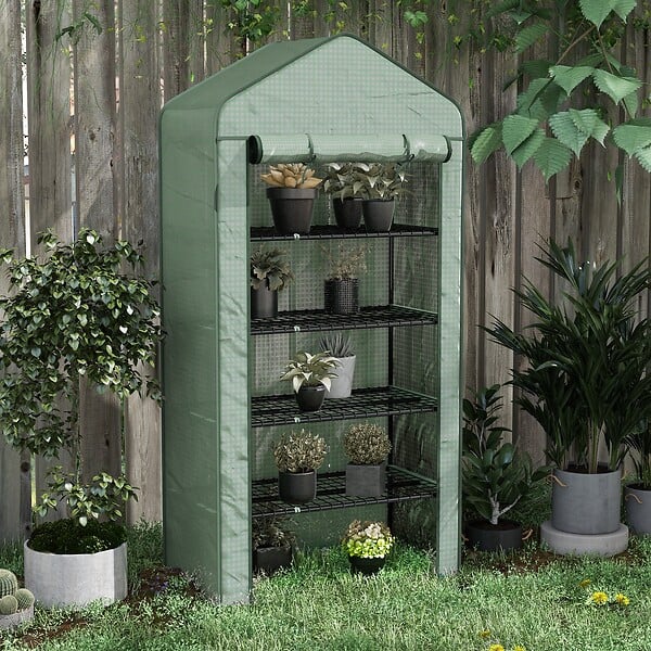 OUTSUNNY - Serre de jardin balcon 5 niveaux porte acier PE vert - large