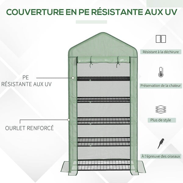 OUTSUNNY - Serre de jardin balcon 5 niveaux porte acier PE vert - large
