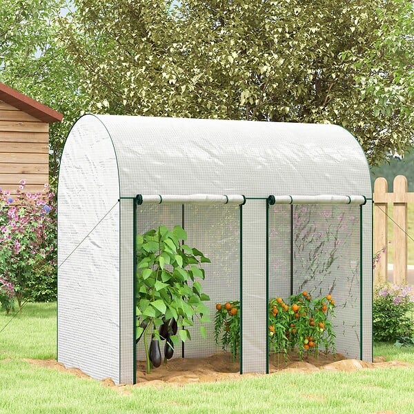 OUTSUNNY - Serre de jardin 2 m² serre à tomates 2 portes acier PE blanc - large
