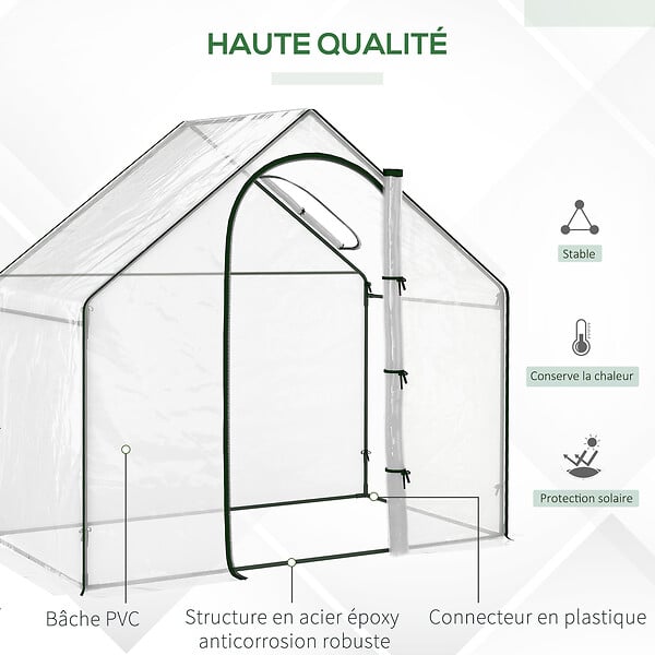 OUTSUNNY - Serre de jardin balcon terrasse serre pour tomates 1,8L x 1l x 1,68H m acier PE imperméable transparent - large
