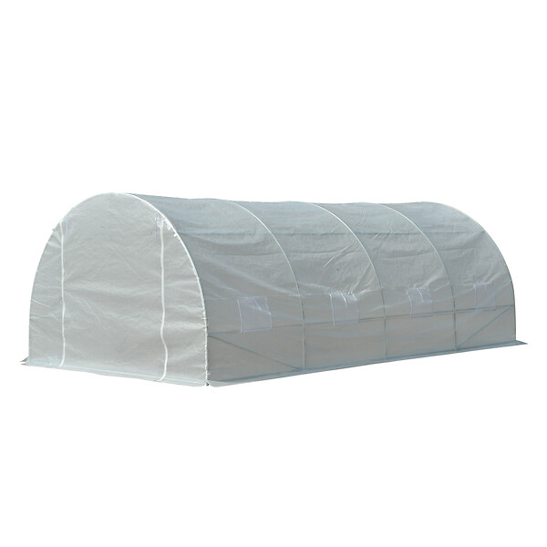 OUTSUNNY - Serre de jardin tunnel surface sol 18 m² 6L x 3l x 2H m châssis tubulaire renforcé 24 mm 8 fenêtres blanc - large