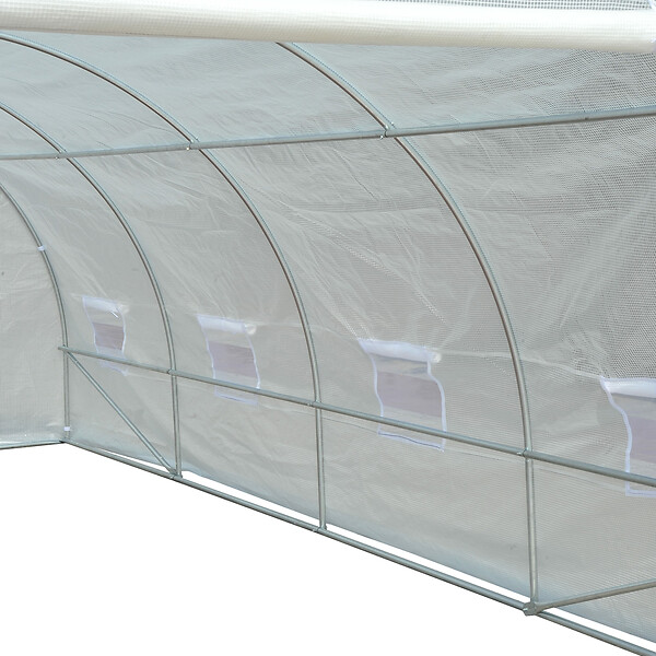 OUTSUNNY - Serre de jardin tunnel surface sol 18 m² 6L x 3l x 2H m châssis tubulaire renforcé 24 mm 8 fenêtres blanc - large