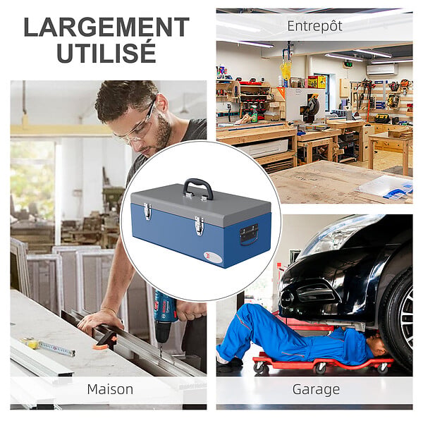 DURHAND - Boite à outils métallique - caisse à outils - verrouillable - tapis EVA poignées tôle acier gris bleu - large