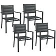 OUTSUNNY - Lot de 4 chaises de jardin empilables avec accoudoirs alu textilène gris - vignette