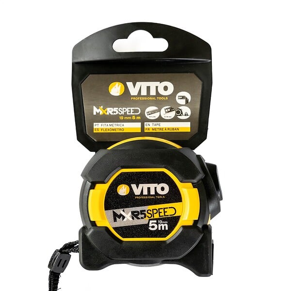 VITO - Mètre ruban autobloquant 5M rétractable ABS avec renforts Haute résistance Crochet ceinture VITO - large
