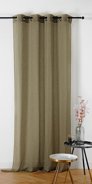 LINDER - Voilage Chambray poly-lin - Naturel & Kaki - 145x240cm - large