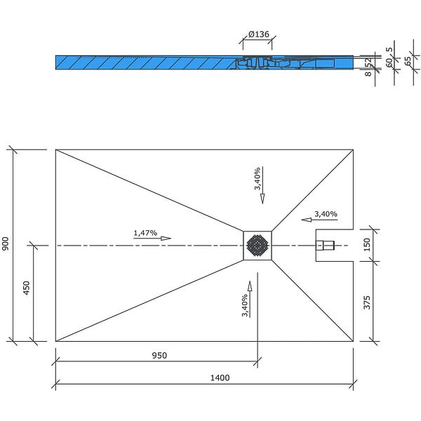 WEDI - Receveur de douche complet Wedi Fundo Plano rectangulaire 1400x900x65mm DN 40 écoulement excentré - large