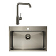 SWISS AQUA TECHNOLOGIES - Swiss Aqua Technologies /Grohe, Set Aurum Évier de cuisine encastrable inox, 68x45x21 cm + Essence Mitigeur monocommande, Gun Metal brossé - vignette