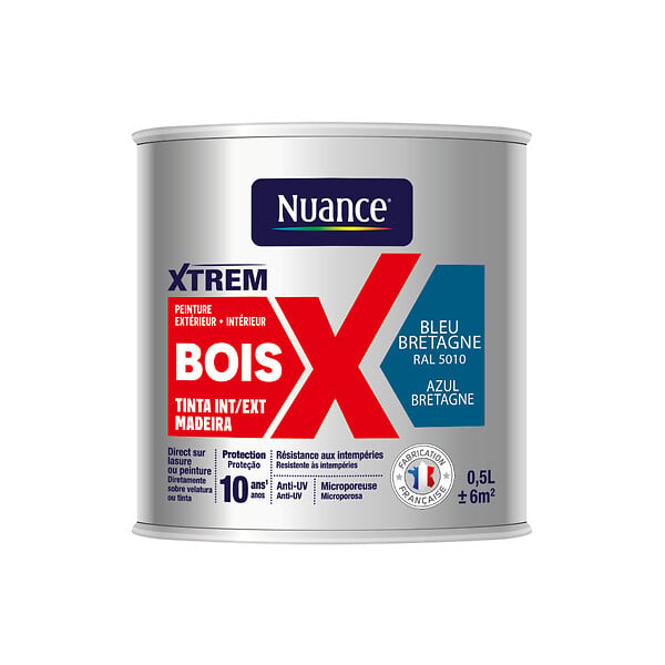 NUANCE - Peinture XTREM bois satin bleu bretagne RAL 5010 0.5L - large