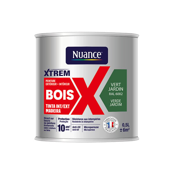 NUANCE - Peinture XTREM bois satin vert jardin RAL 6002 0.5L - large
