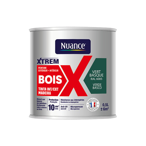NUANCE - Peinture XTREM bois satin vert basque RAL 6005 0.5L - large