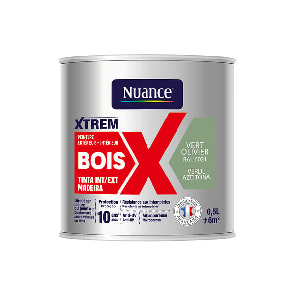 NUANCE - Peinture XTREM bois satin vert Olivier RAL 6021 0.5L - large