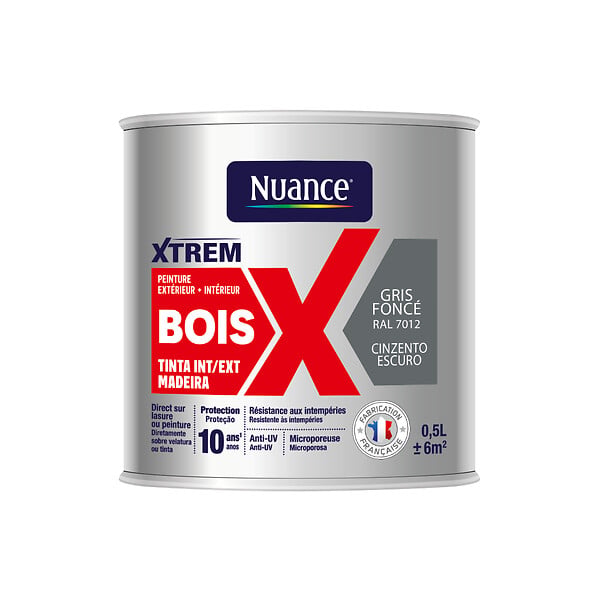 NUANCE - Peinture XTREM bois satin gris Foncé RAL 7012 0.5L - large